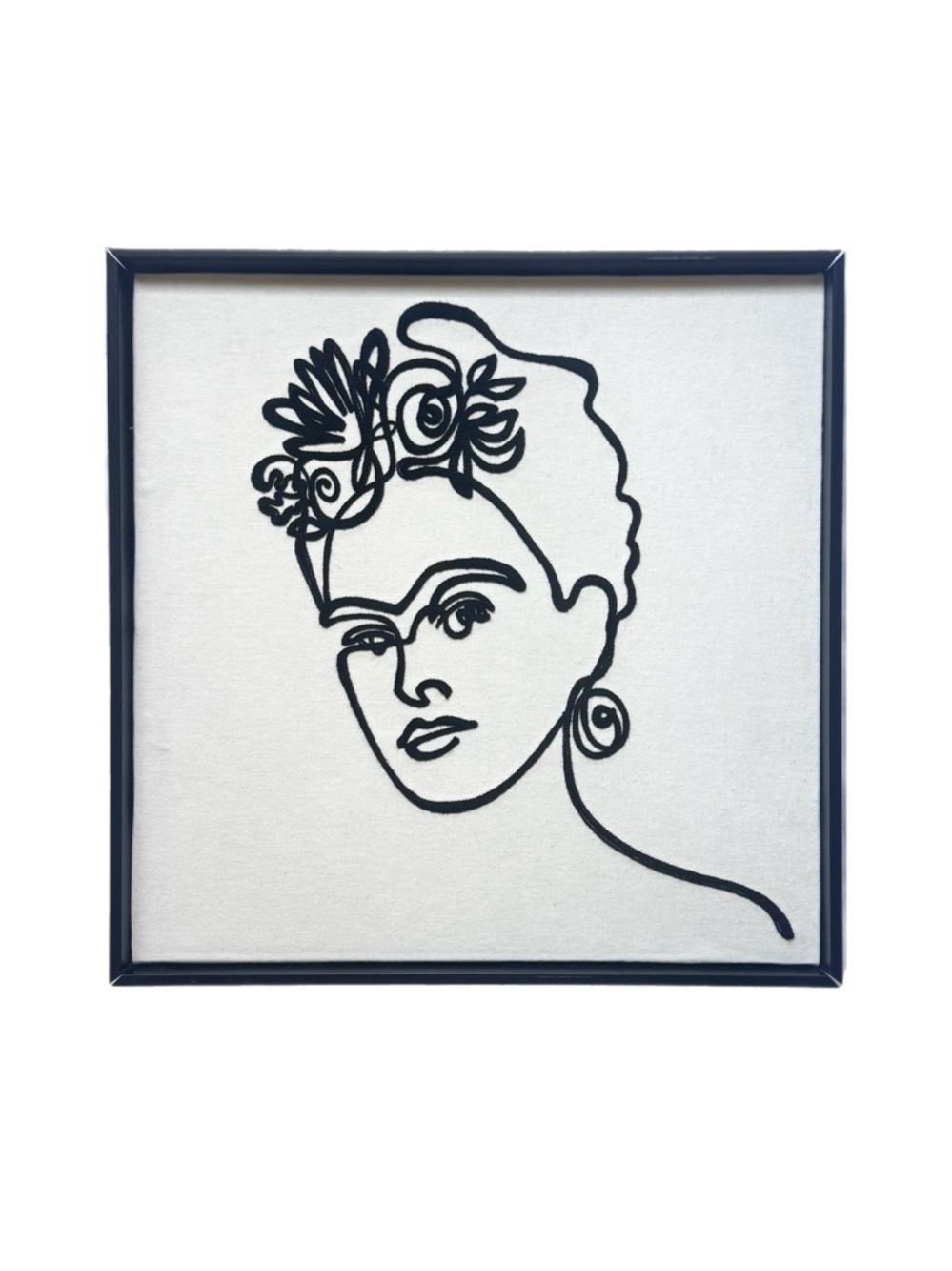 Black & White Frida Kahlo Crewel Needlepoint Framed Line Art